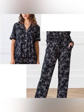 Cozy Earth Botanical Black Bamboo Pajama Set Short Sleeve Shirt and Pants